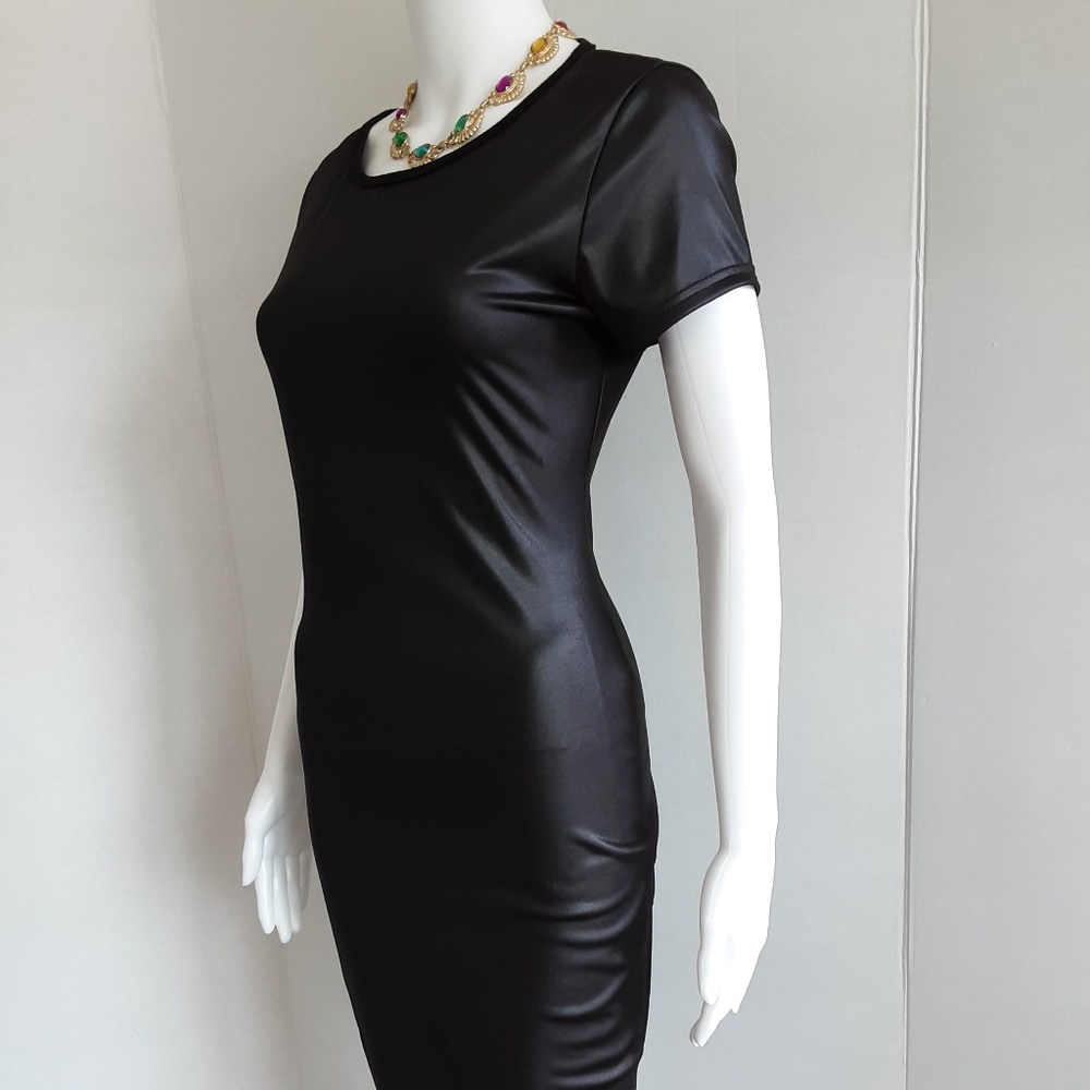 BLACK BODYCON T-SHIRT DRESS SZ M (8/10) - Picture 1 of 7